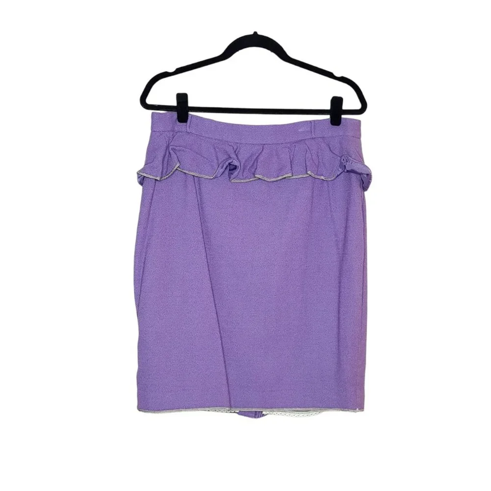 Treslise Cooper Size 16 Purple Wool Blend Frill Office Pencil Straight Skirt - Picture 1 of 4